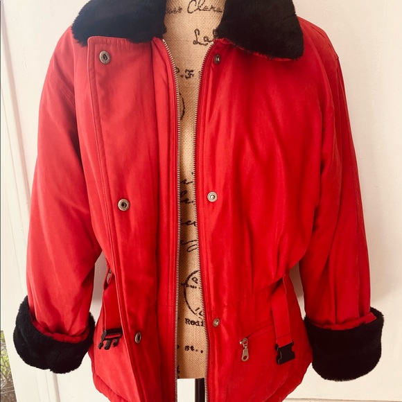 RED COAT by Jason Cole with Black Fur Sleeves & Collar - Picture 9 of 15